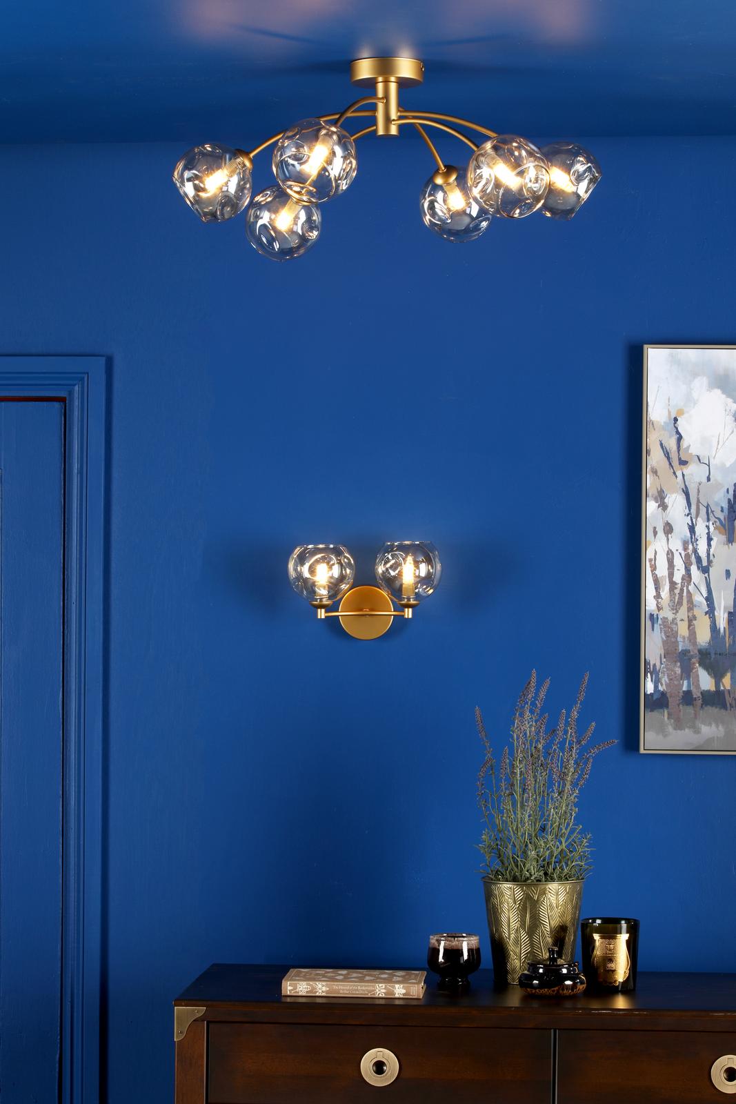 IZZ0635-16 Izzy 6 Light Semi-Flush Matt Gold With Organic Amber Glass
