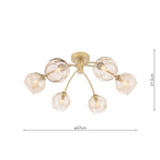 IZZ0635-16 Izzy 6 Light Semi-Flush Matt Gold With Organic Amber Glass