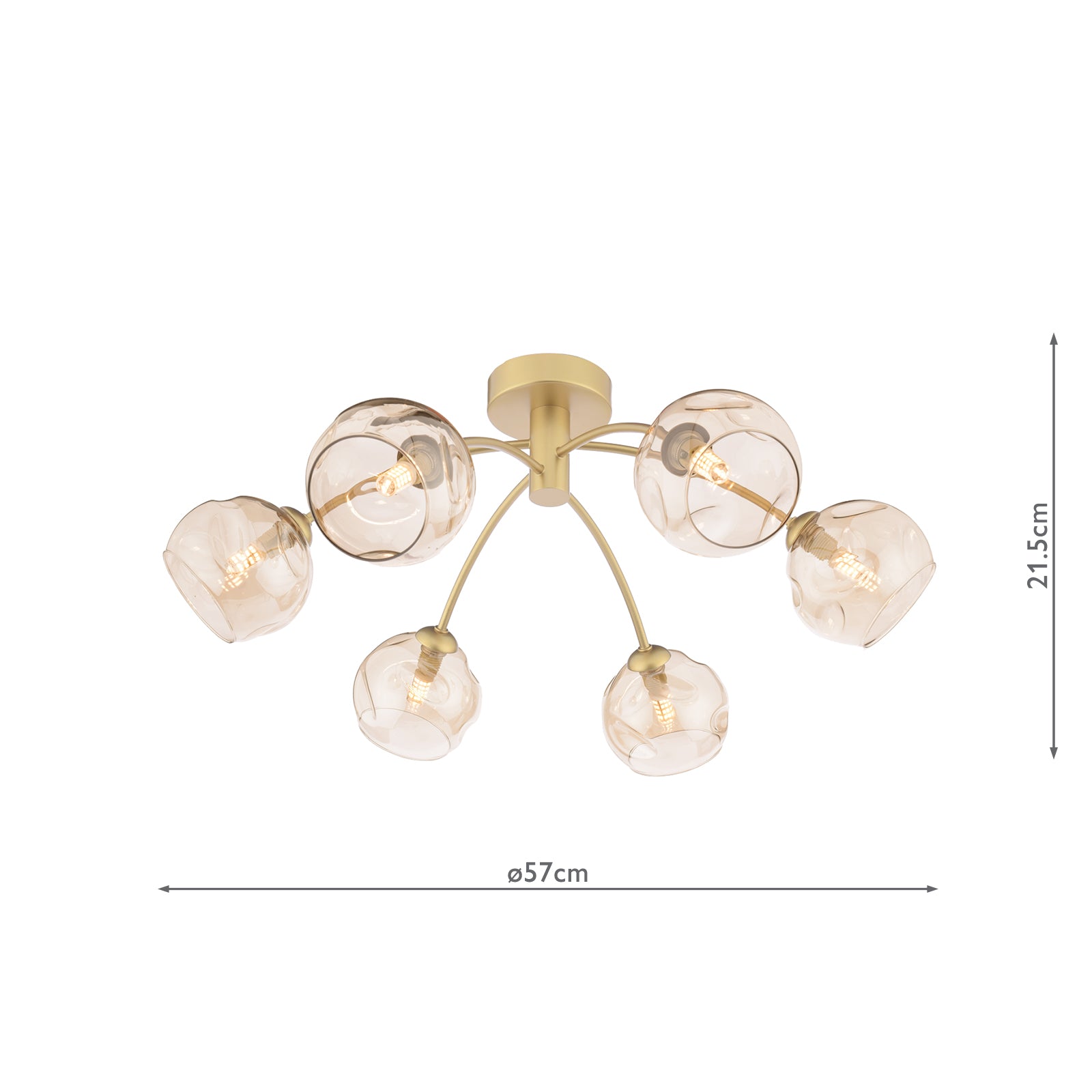 IZZ0635-16 Izzy 6 Light Semi-Flush Matt Gold With Organic Amber Glass