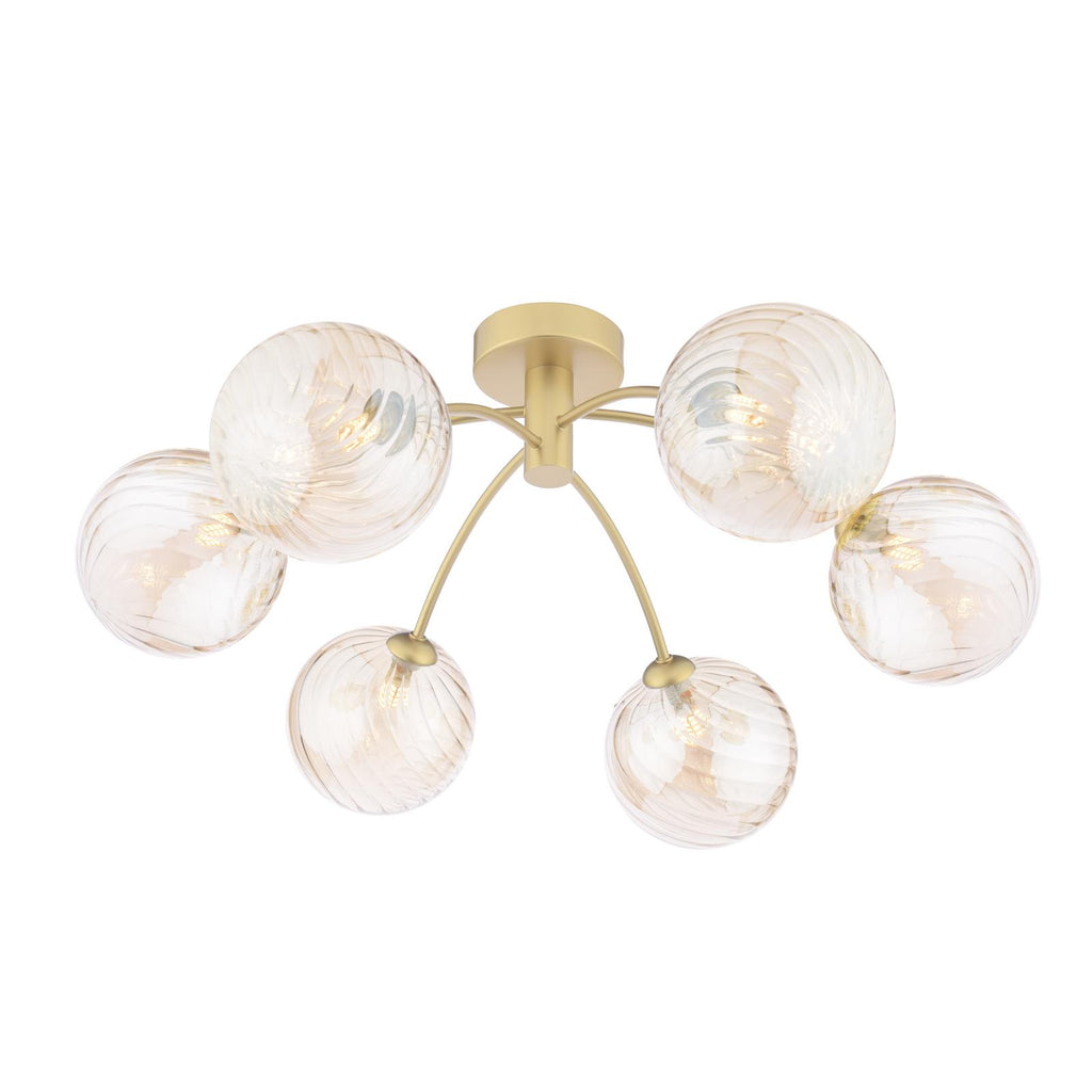 IZZ0635-26 Izzy 6 Light Semi-Flush Matt Gold With Twisted Amber Glass
