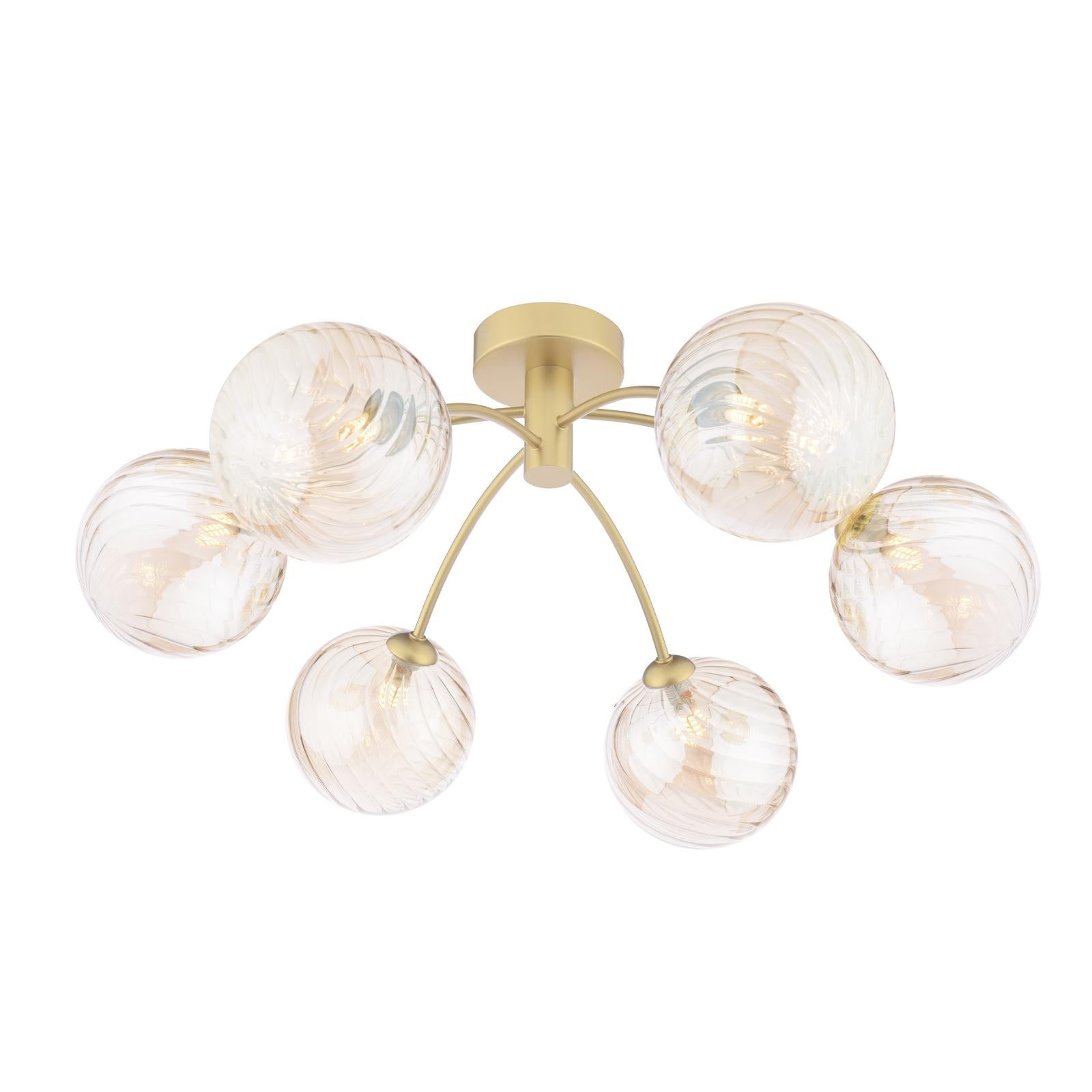 IZZ0635-26 Izzy 6 Light Semi-Flush Matt Gold With Twisted Amber Glass