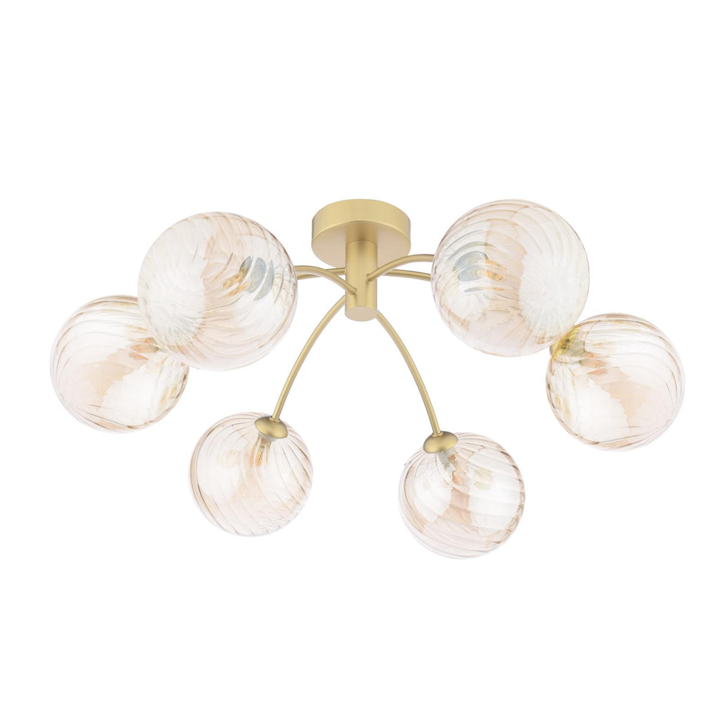 IZZ0635-26 Izzy 6 Light Semi-Flush Matt Gold With Twisted Amber Glass