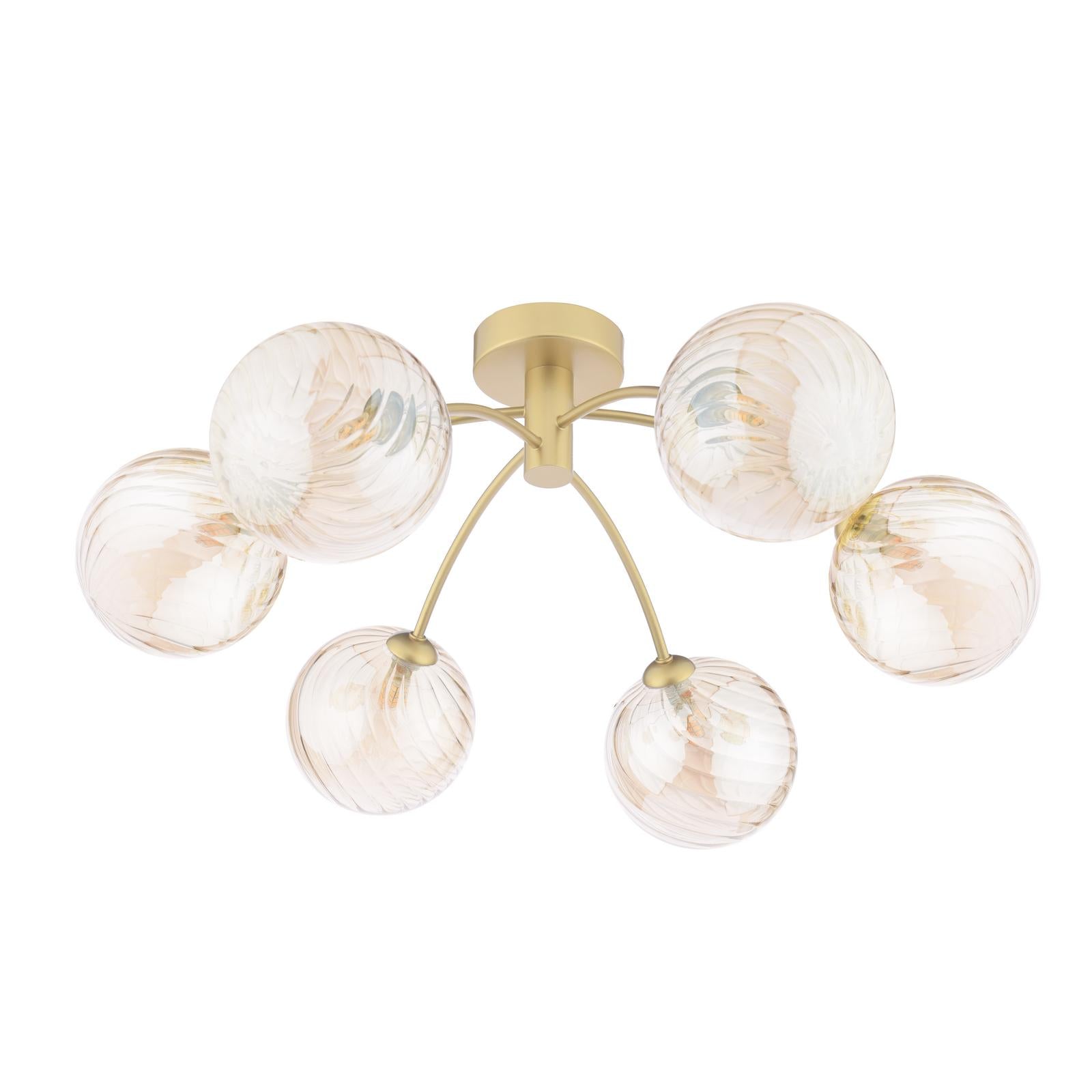 IZZ0635-26 Izzy 6 Light Semi-Flush Matt Gold With Twisted Amber Glass