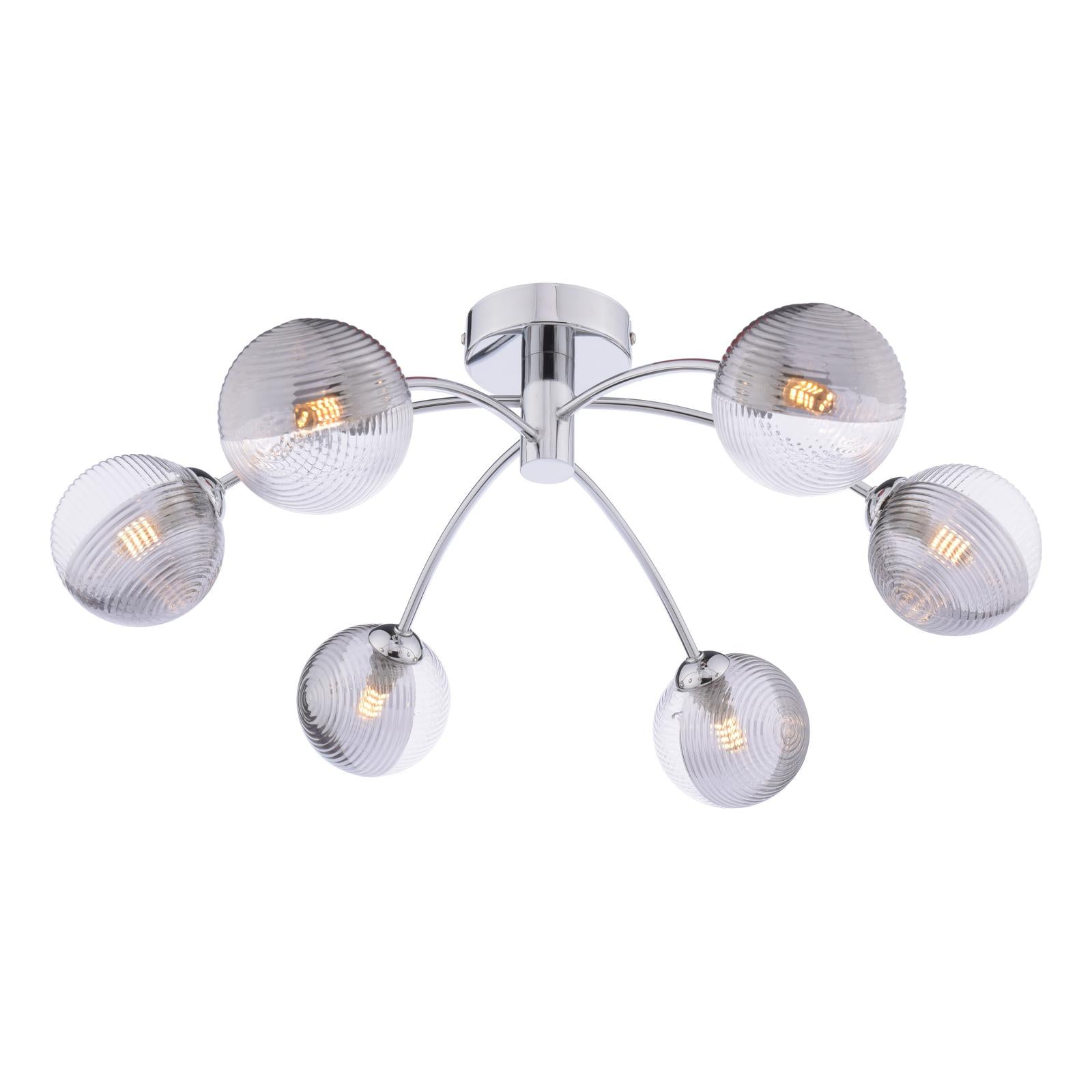 IZZ0650-18 Izzy 6 Light Semi Flush Polished Chrome With Smoked/Clear Ribbed Glass
