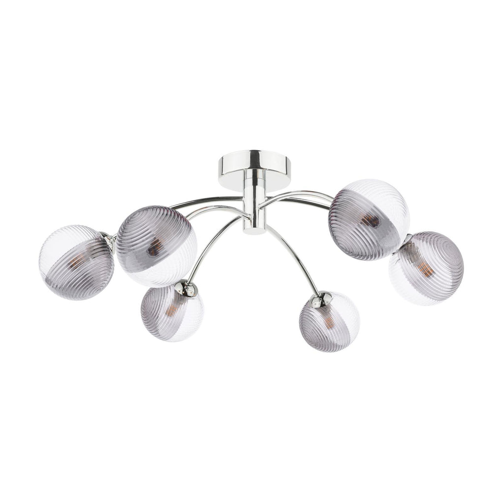 IZZ0650-18 Izzy 6 Light Semi Flush Polished Chrome With Smoked/Clear Ribbed Glass