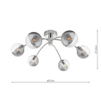 IZZ0650-18 Izzy 6 Light Semi Flush Polished Chrome With Smoked/Clear Ribbed Glass