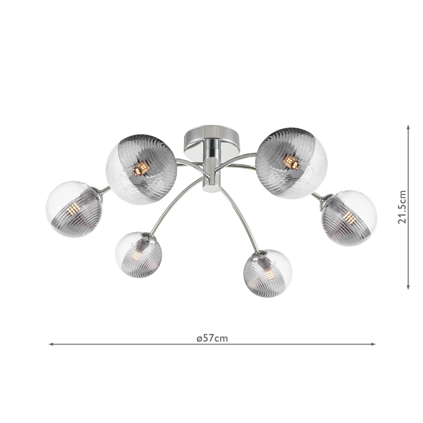 IZZ0650-18 Izzy 6 Light Semi Flush Polished Chrome With Smoked/Clear Ribbed Glass