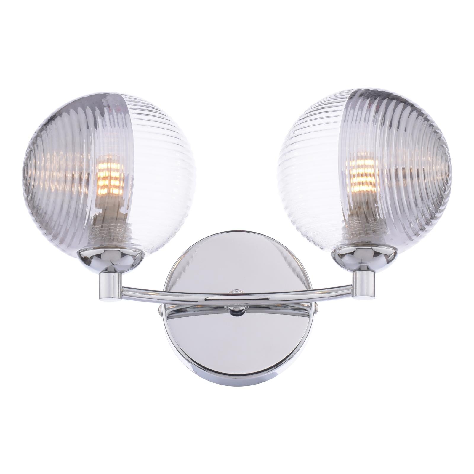 IZZ0950-18 Izzy 2 Light Wall Light Polished Chrome With Smoked/Clear Ribbed Glass