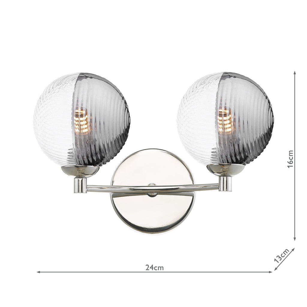 IZZ0950-18 Izzy 2 Light Wall Light Polished Chrome With Smoked/Clear Ribbed Glass
