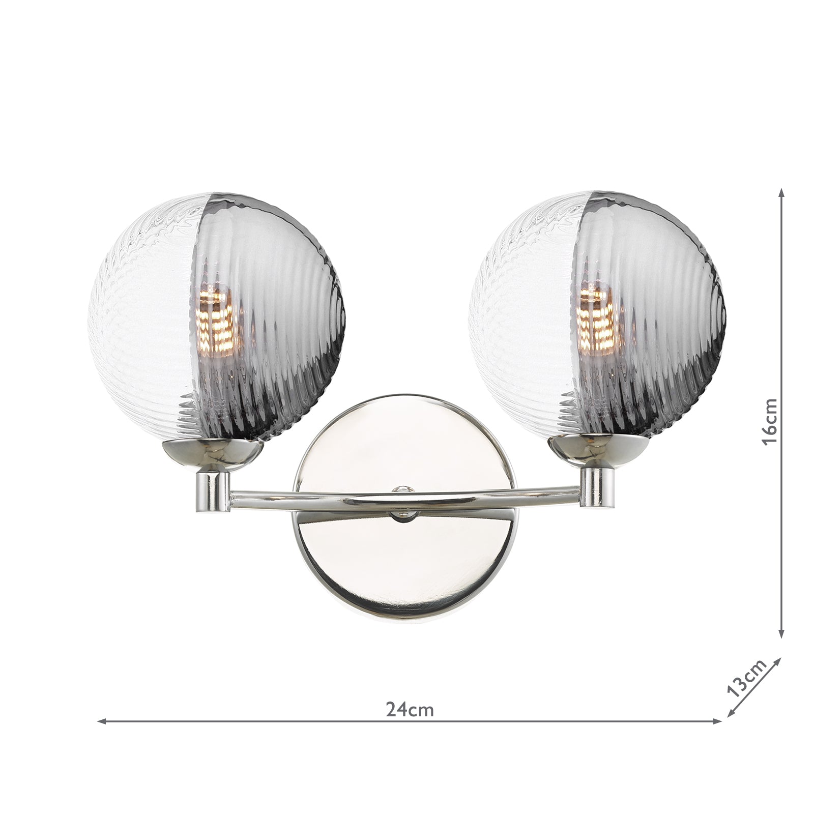 IZZ0950-18 Izzy 2 Light Wall Light Polished Chrome With Smoked/Clear Ribbed Glass