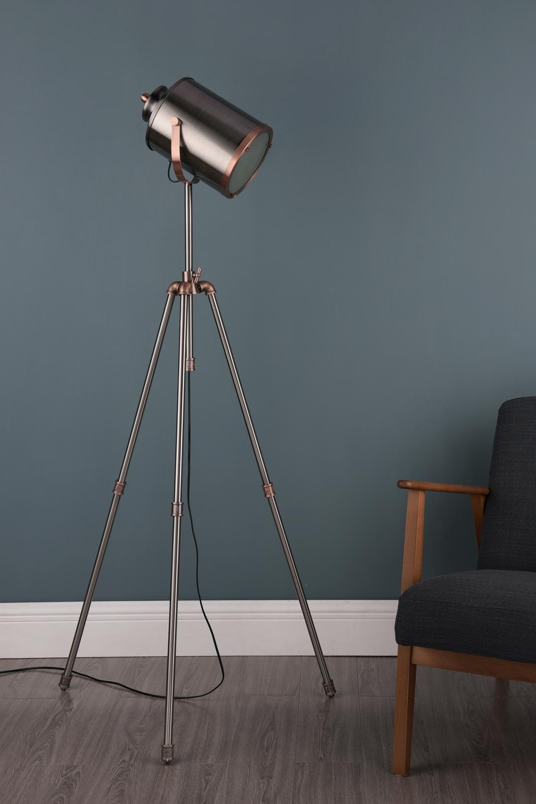 JAK4921 Jake Task Floor Lamp Aged Silver and Antique Copper