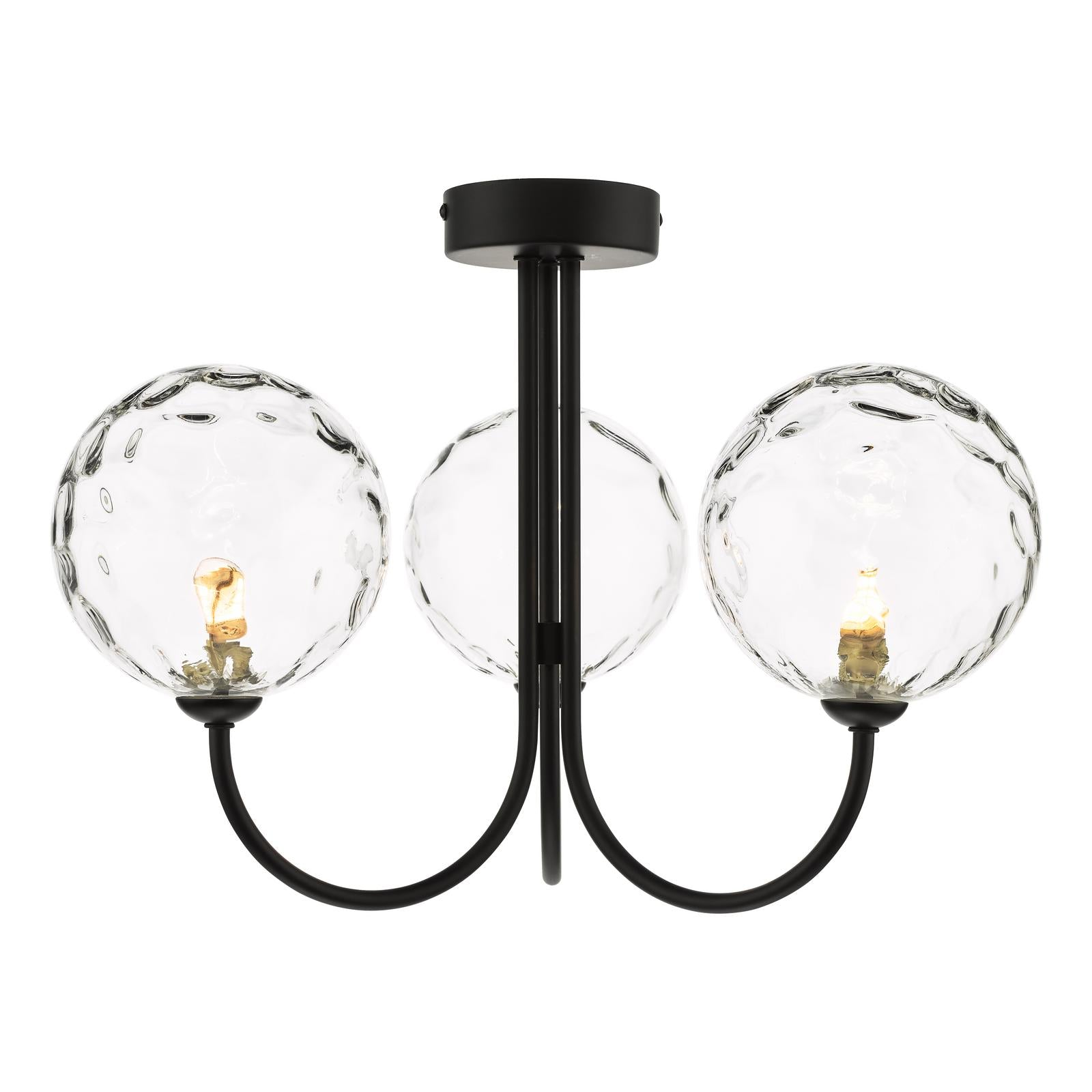 JAR0322-12 Jared 3 Light Semi Flush Matt Black With Clear Dimpled Glass