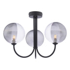 JAR0322-19 Jared 3 Light Semi Flush Matt Black With Smoked/Clear Ribbed Glass