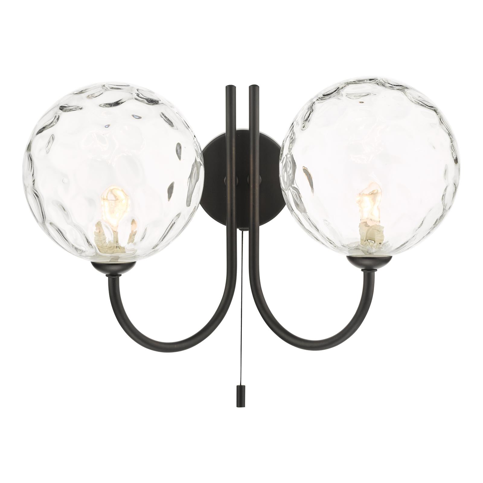 JAR0922-12 Jared 2 Light Wall Light Matt Black With Clear Dimpled Glass