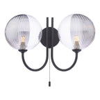 JAR0922-19 Jared 2 Light Wall Light Matt Black With Smoked/Clear Ribbed Glass