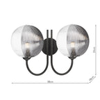 JAR0922-19 Jared 2 Light Wall Light Matt Black With Smoked/Clear Ribbed Glass