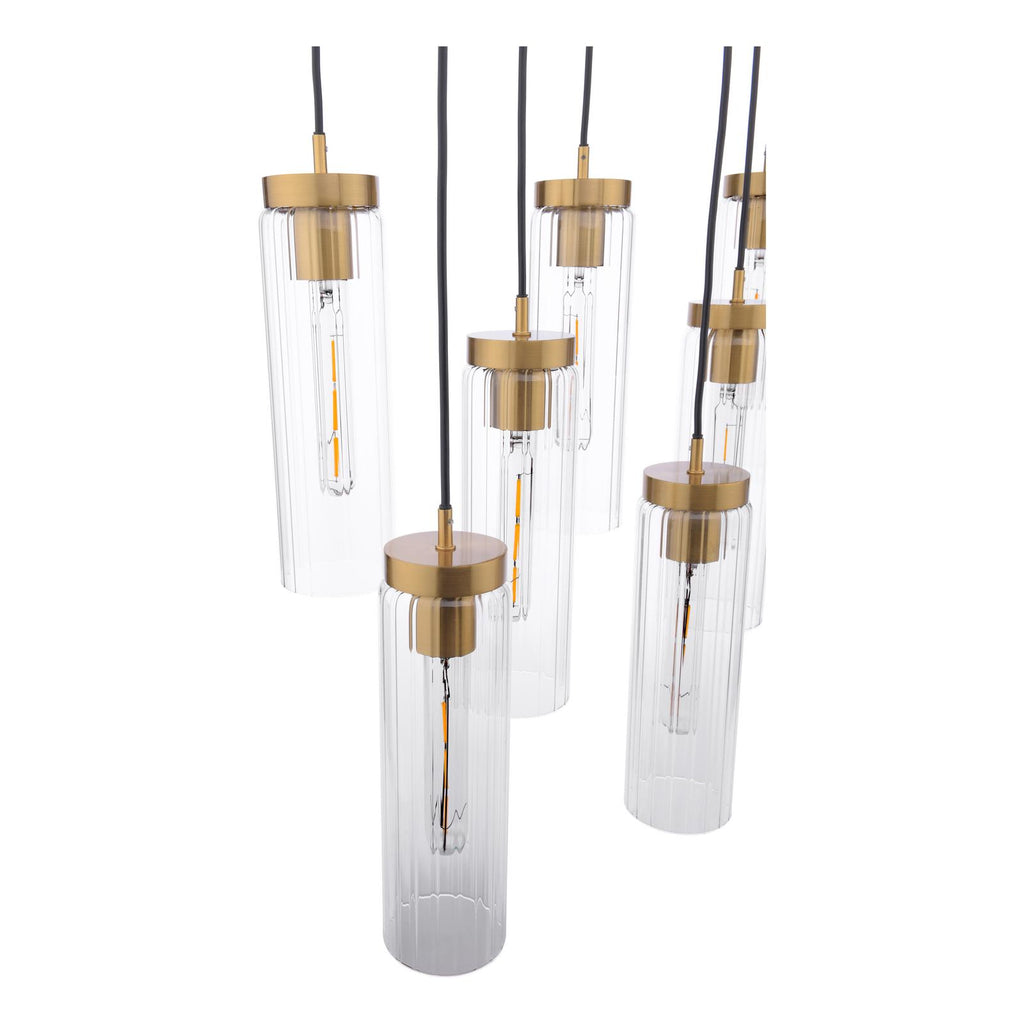 JOD4863 Jodelle 11 Light Bar Pendant Polished Bronze and Ribbed Glass