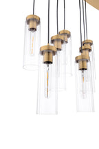 JOD4863 Jodelle 11 Light Bar Pendant Polished Bronze and Ribbed Glass