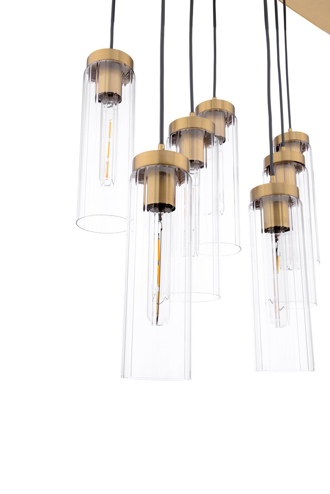 JOD4863 Jodelle 11 Light Bar Pendant Polished Bronze and Ribbed Glass