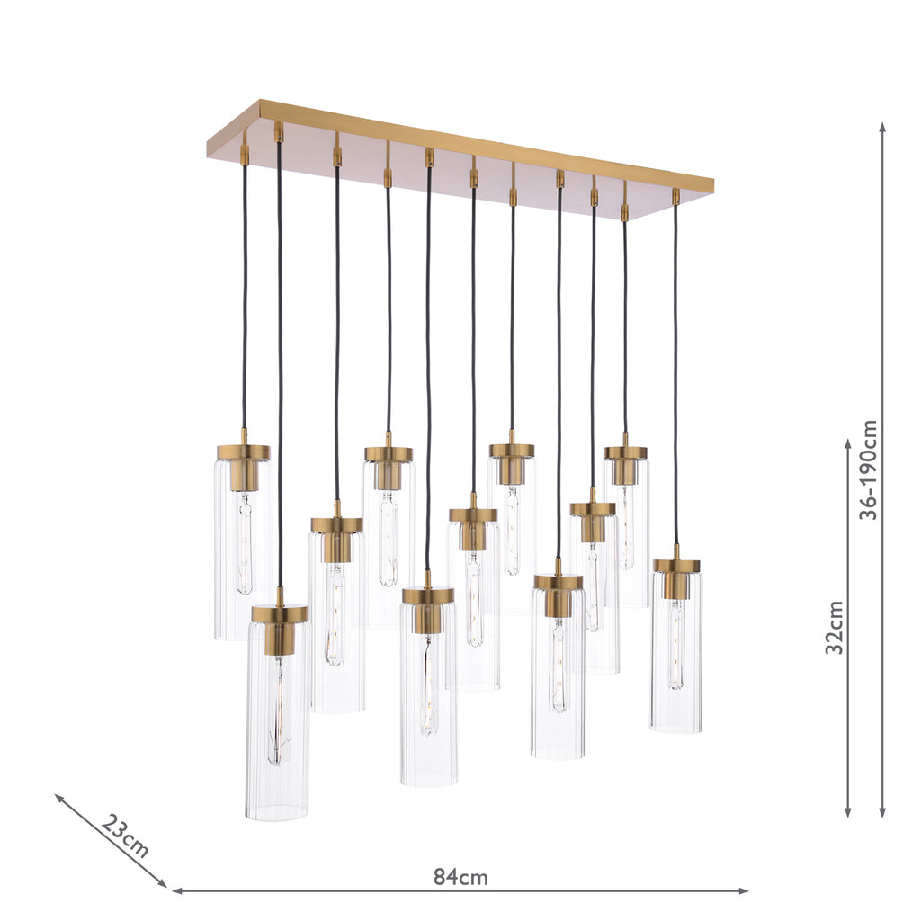 JOD4863 Jodelle 11 Light Bar Pendant Polished Bronze and Ribbed Glass
