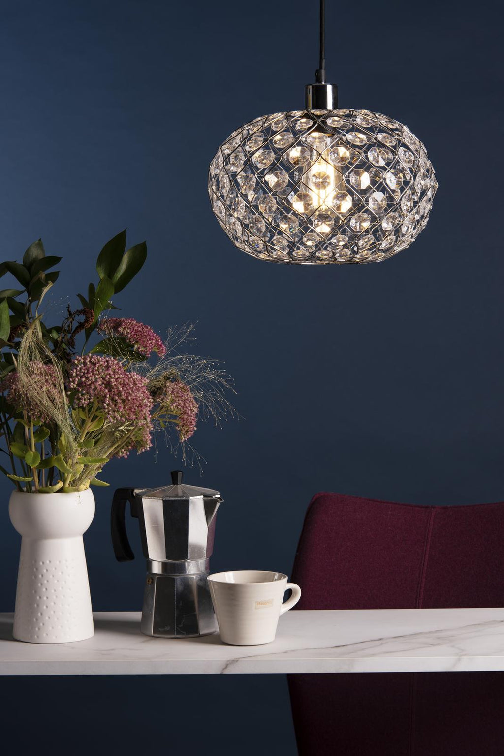 JUA6550 Juanita Easy Fit Pendant Polished Chrome and Clear Faceted Plastic