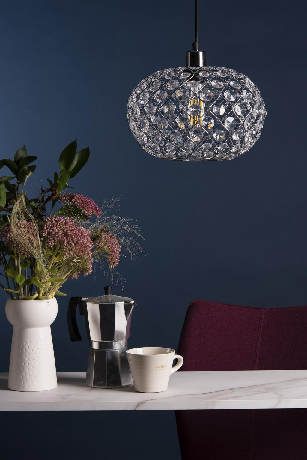 JUA6550 Juanita Easy Fit Pendant Polished Chrome and Clear Faceted Plastic