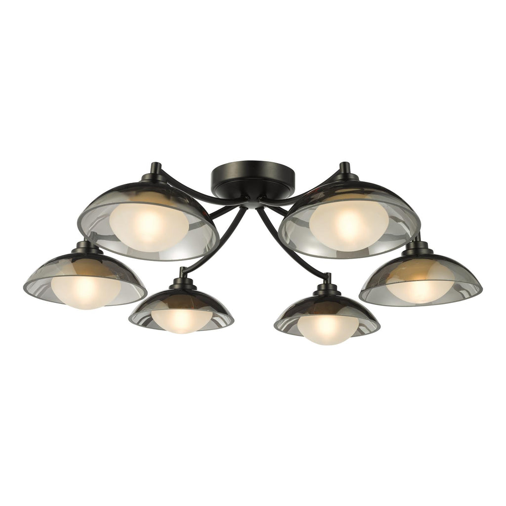KAD0622 Kadience 6 Light Semi-Flush Satin Black and Smoked Glass