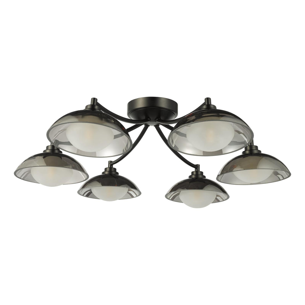 KAD0622 Kadience 6 Light Semi-Flush Satin Black and Smoked Glass