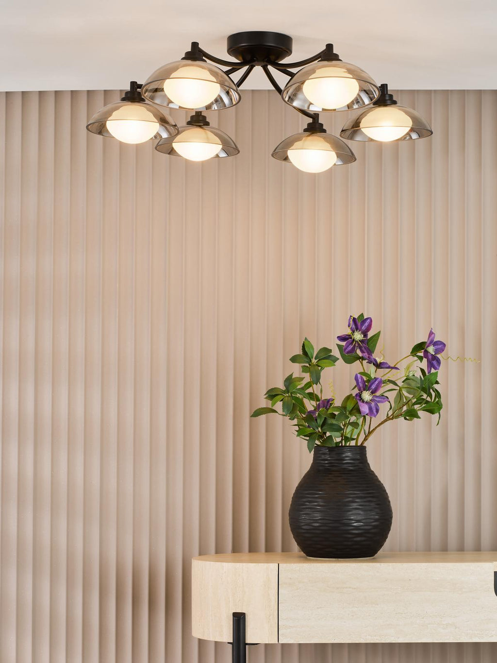 KAD0622 Kadience 6 Light Semi-Flush Satin Black and Smoked Glass