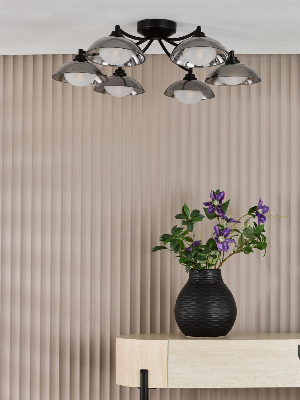 KAD0622 Kadience 6 Light Semi-Flush Satin Black and Smoked Glass