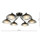 KAD0622 Kadience 6 Light Semi-Flush Satin Black and Smoked Glass