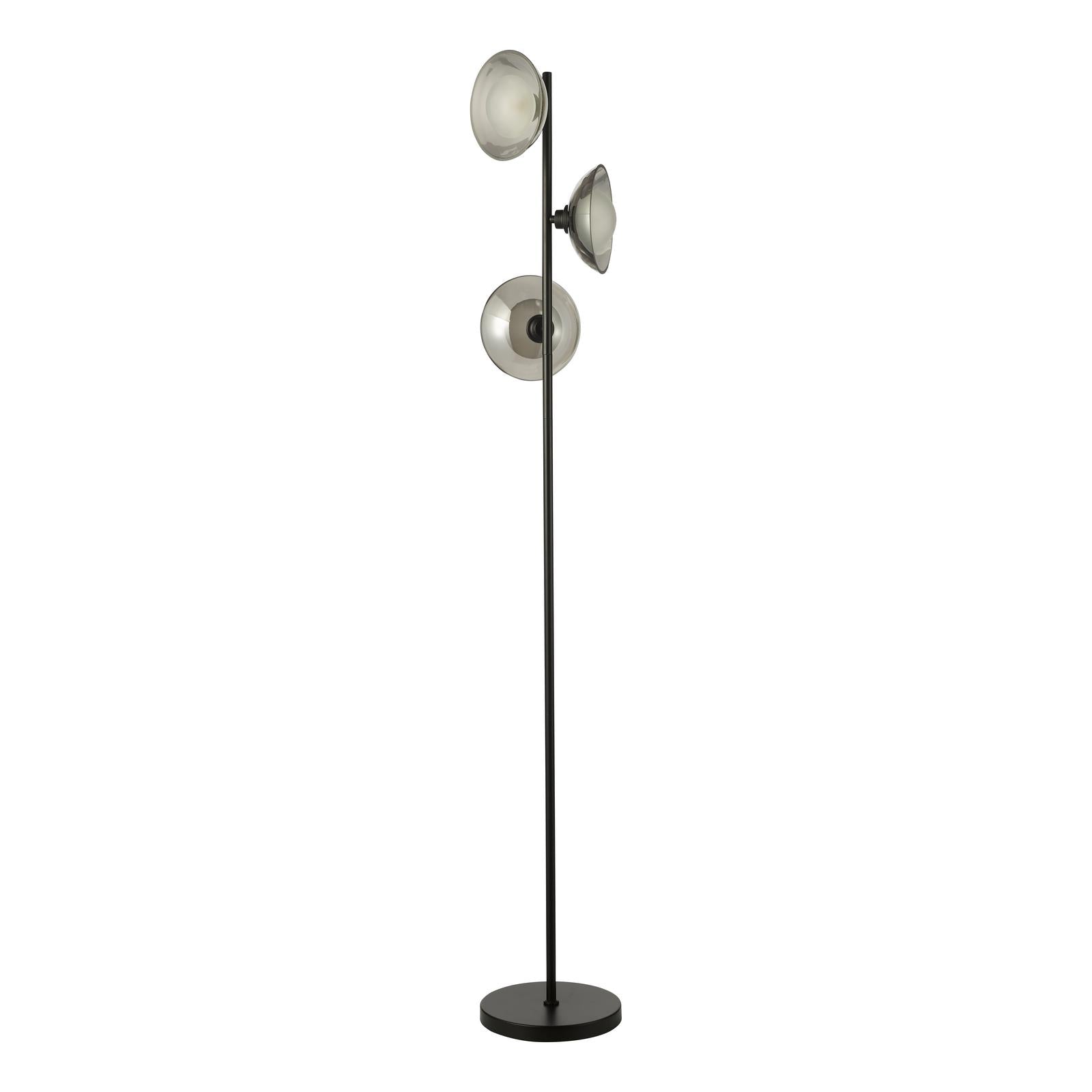 KAD4922 Kadience 3 Light Floor Lamp Satin Black and Smoked Glass