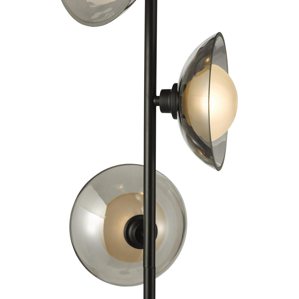 KAD4922 Kadience 3 Light Floor Lamp Satin Black and Smoked Glass
