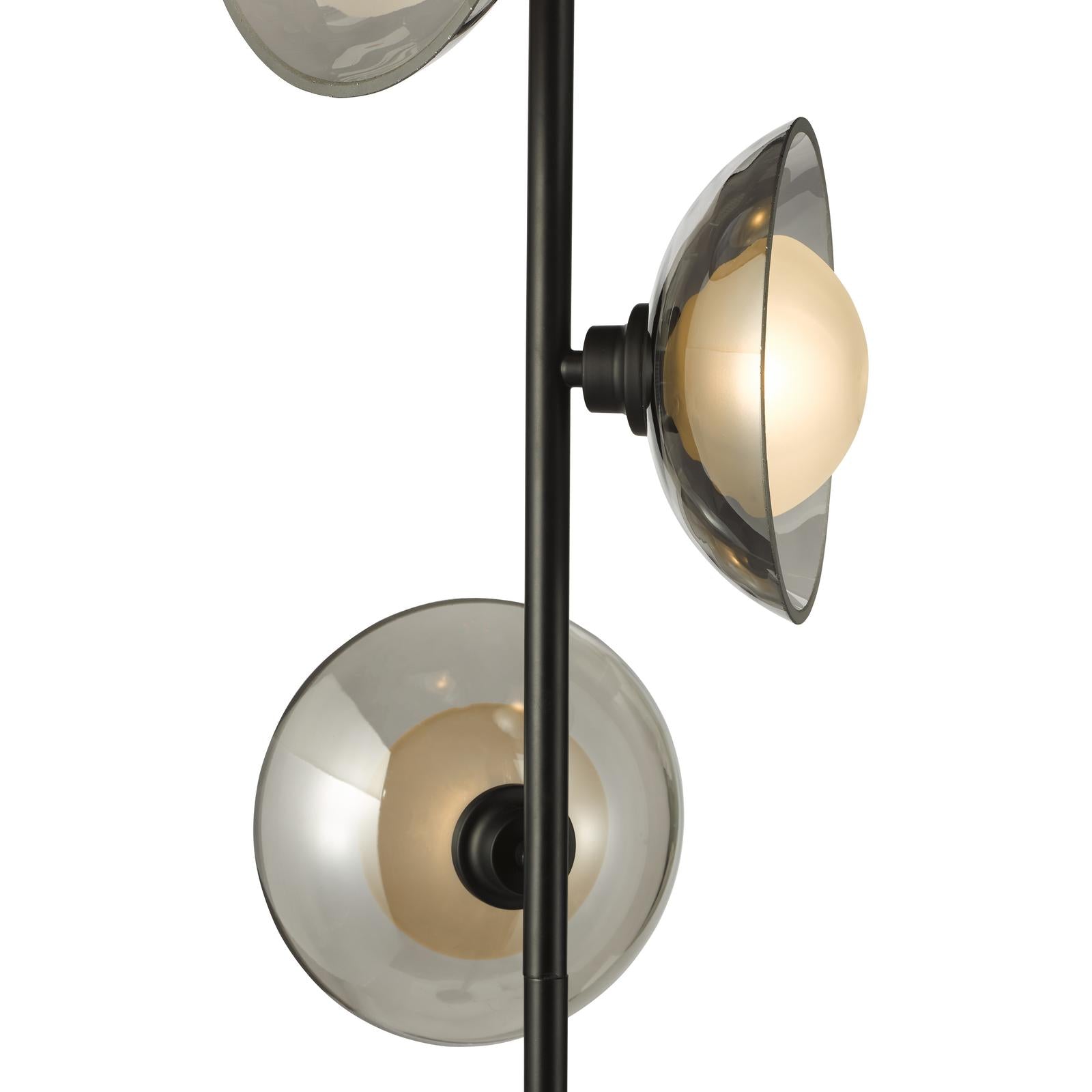 KAD4922 Kadience 3 Light Floor Lamp Satin Black and Smoked Glass