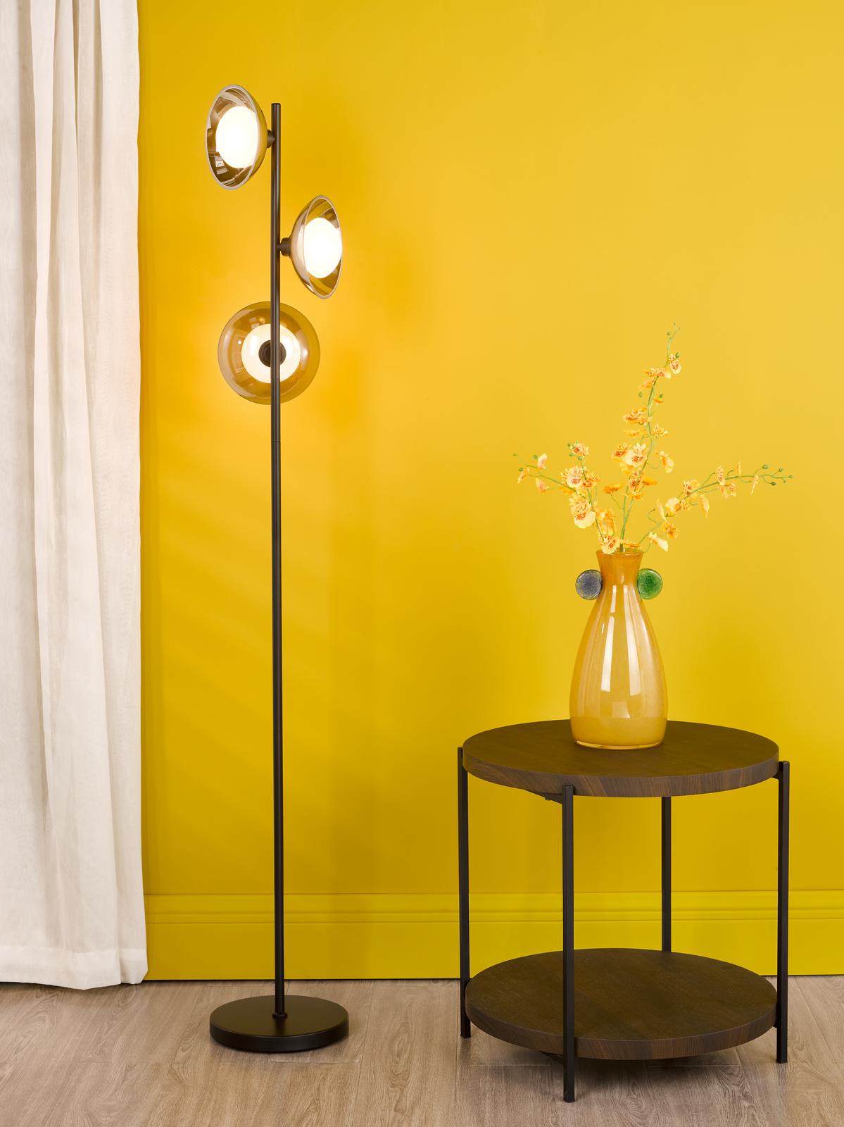 KAD4922 Kadience 3 Light Floor Lamp Satin Black and Smoked Glass