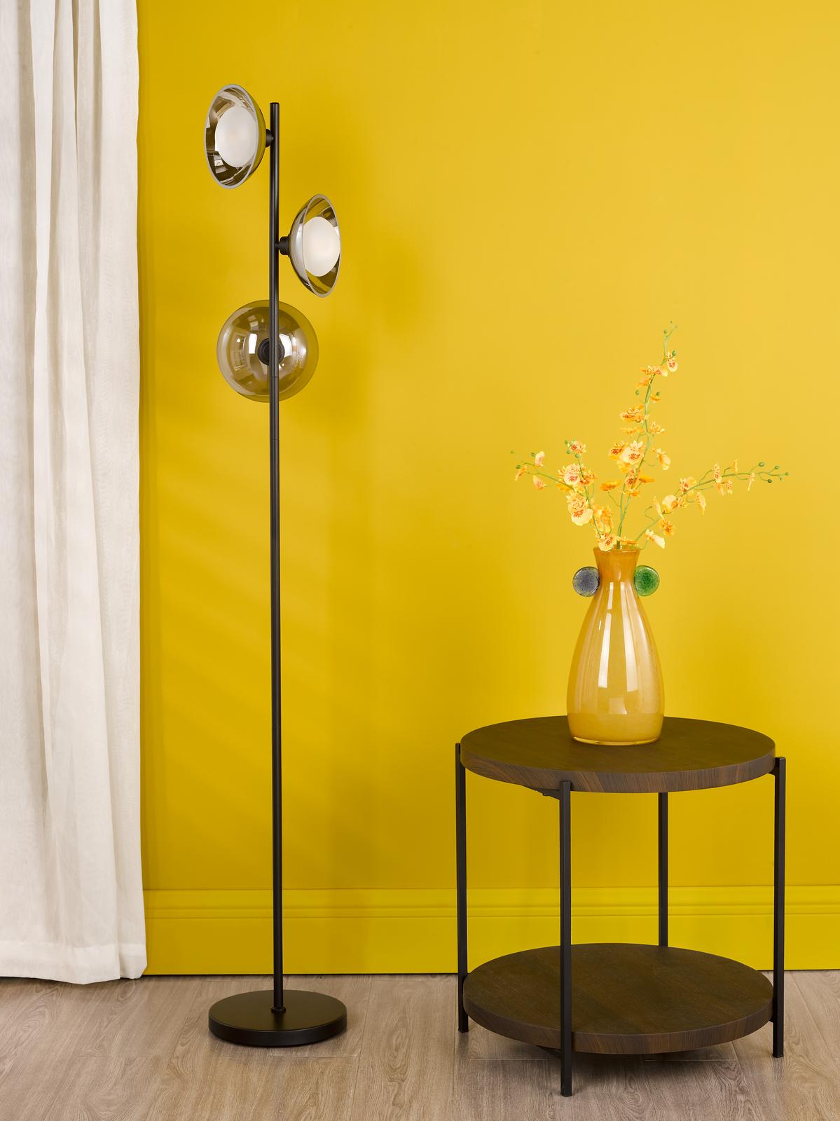 KAD4922 Kadience 3 Light Floor Lamp Satin Black and Smoked Glass