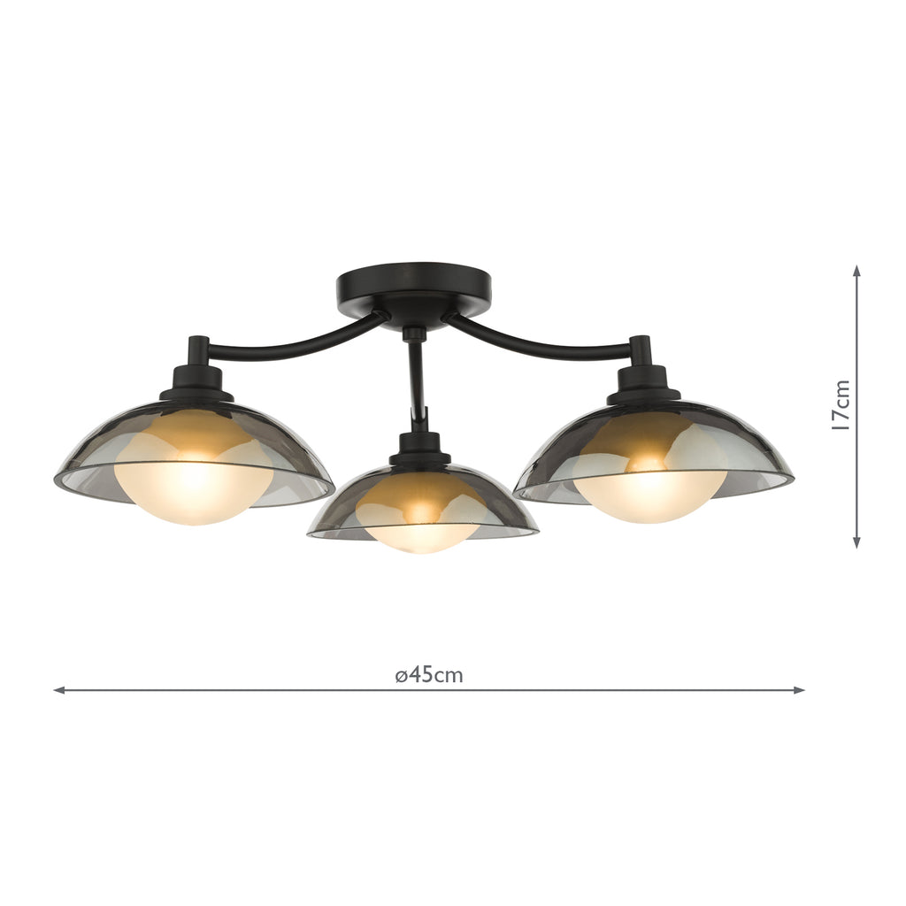 KAD5322 Kadience 3 Light Semi-Flush Satin Black and Smoked Glass