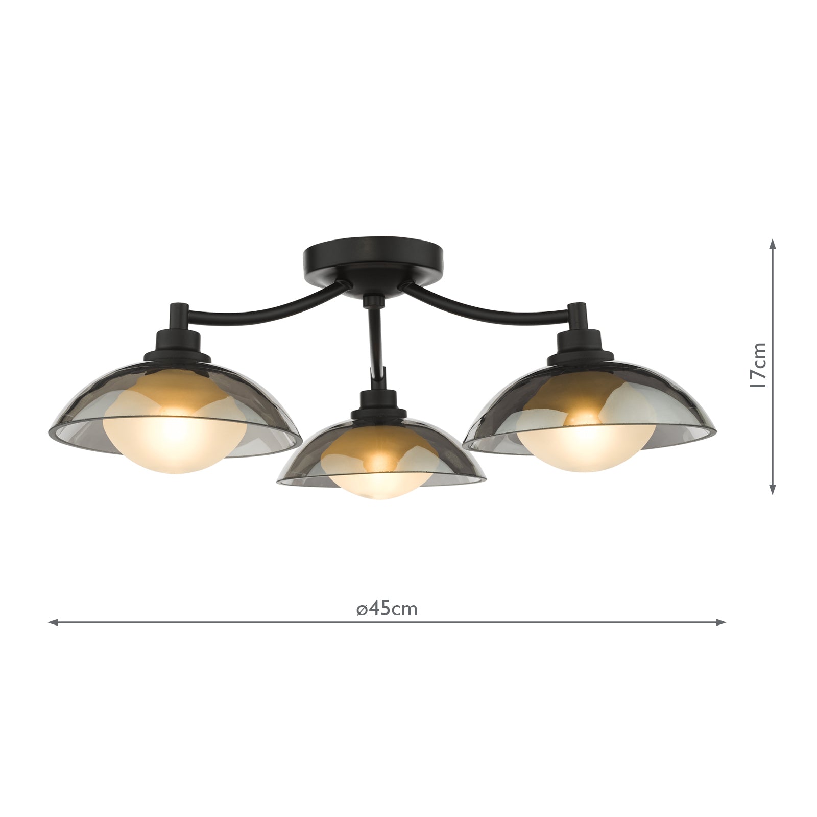 KAD5322 Kadience 3 Light Semi-Flush Satin Black and Smoked Glass
