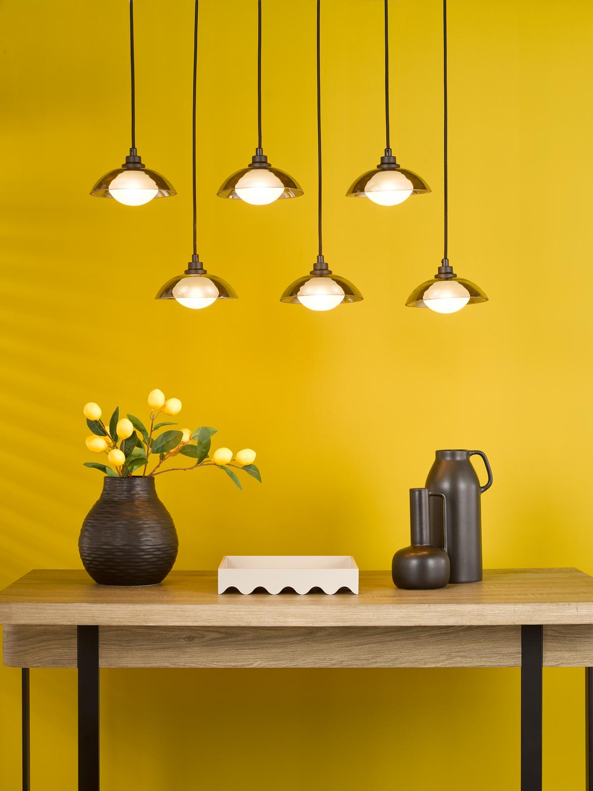KAD6422 Kadience 6 Light Bar Pendant Satin Black and Smoked Glass