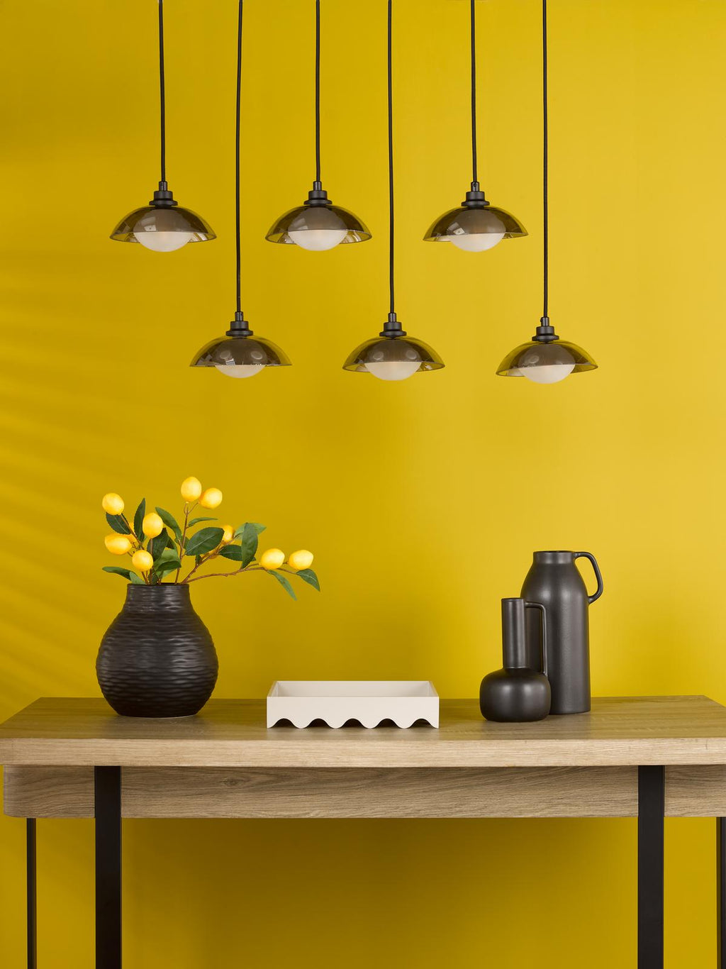 KAD6422 Kadience 6 Light Bar Pendant Satin Black and Smoked Glass
