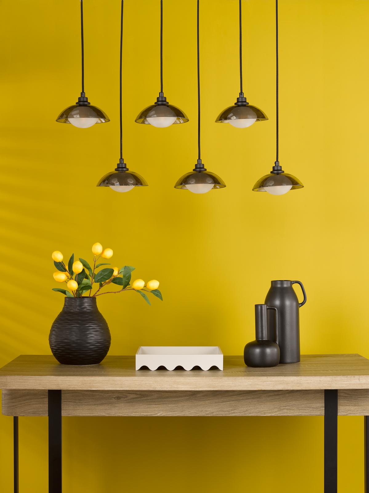 KAD6422 Kadience 6 Light Bar Pendant Satin Black and Smoked Glass