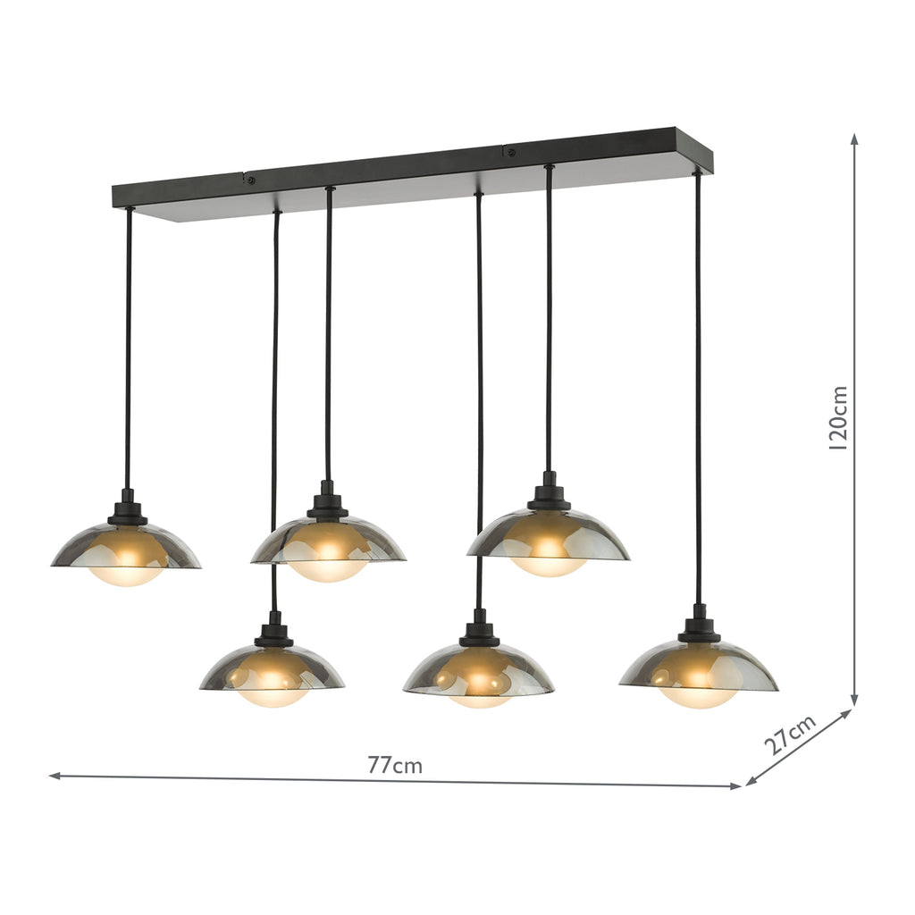 KAD6422 Kadience 6 Light Bar Pendant Satin Black and Smoked Glass