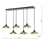 KAD6422 Kadience 6 Light Bar Pendant Satin Black and Smoked Glass