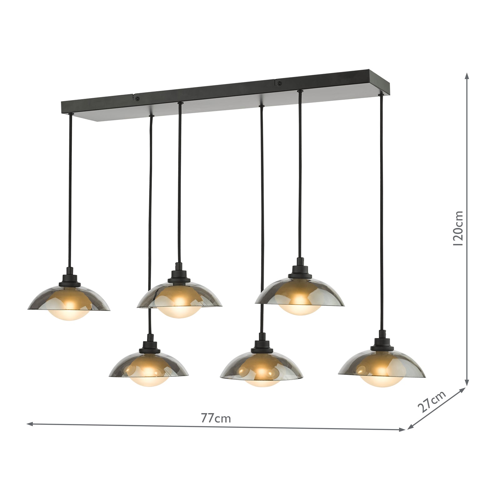 KAD6422 Kadience 6 Light Bar Pendant Satin Black and Smoked Glass