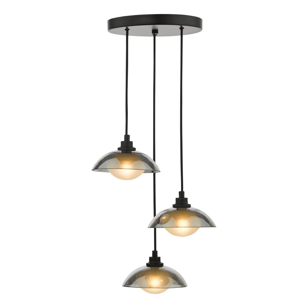 KAD8822 Kadience 3 Light Cluster Pendant Satin Black and Smoked Glass