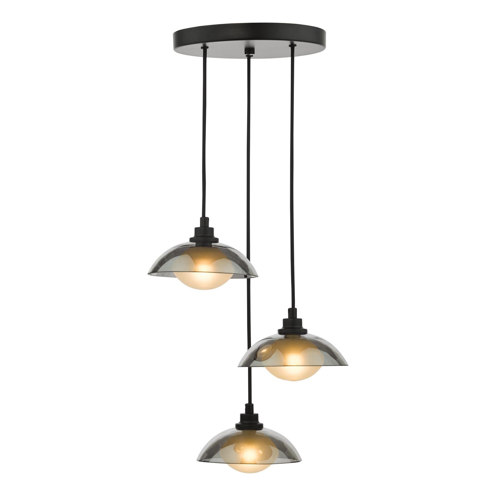 KAD8822 Kadience 3 Light Cluster Pendant Satin Black and Smoked Glass