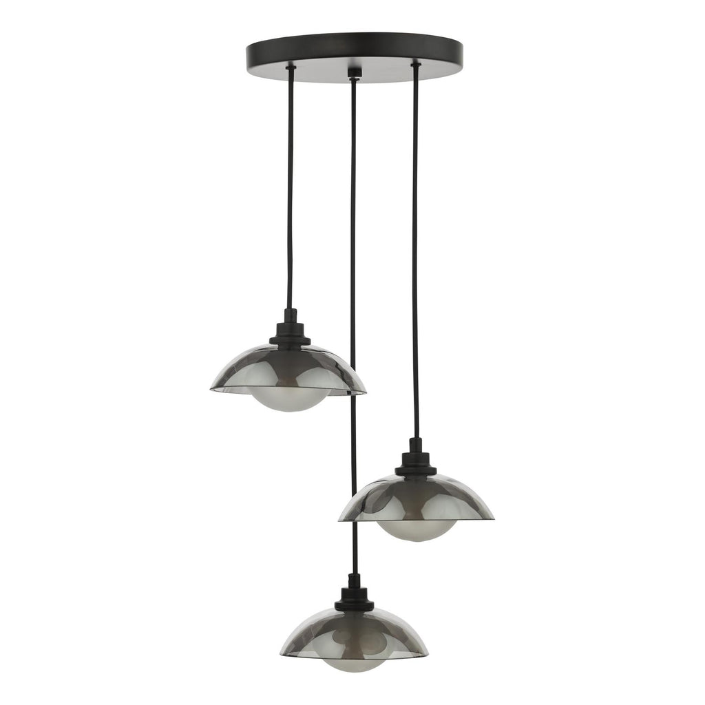 KAD8822 Kadience 3 Light Cluster Pendant Satin Black and Smoked Glass
