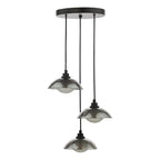 KAD8822 Kadience 3 Light Cluster Pendant Satin Black and Smoked Glass