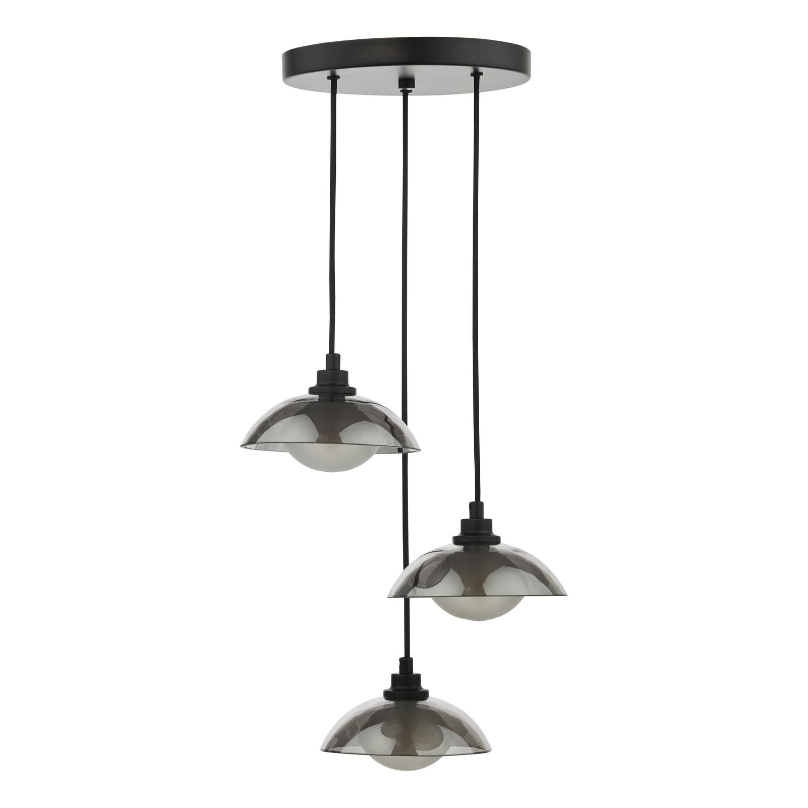 KAD8822 Kadience 3 Light Cluster Pendant Satin Black and Smoked Glass