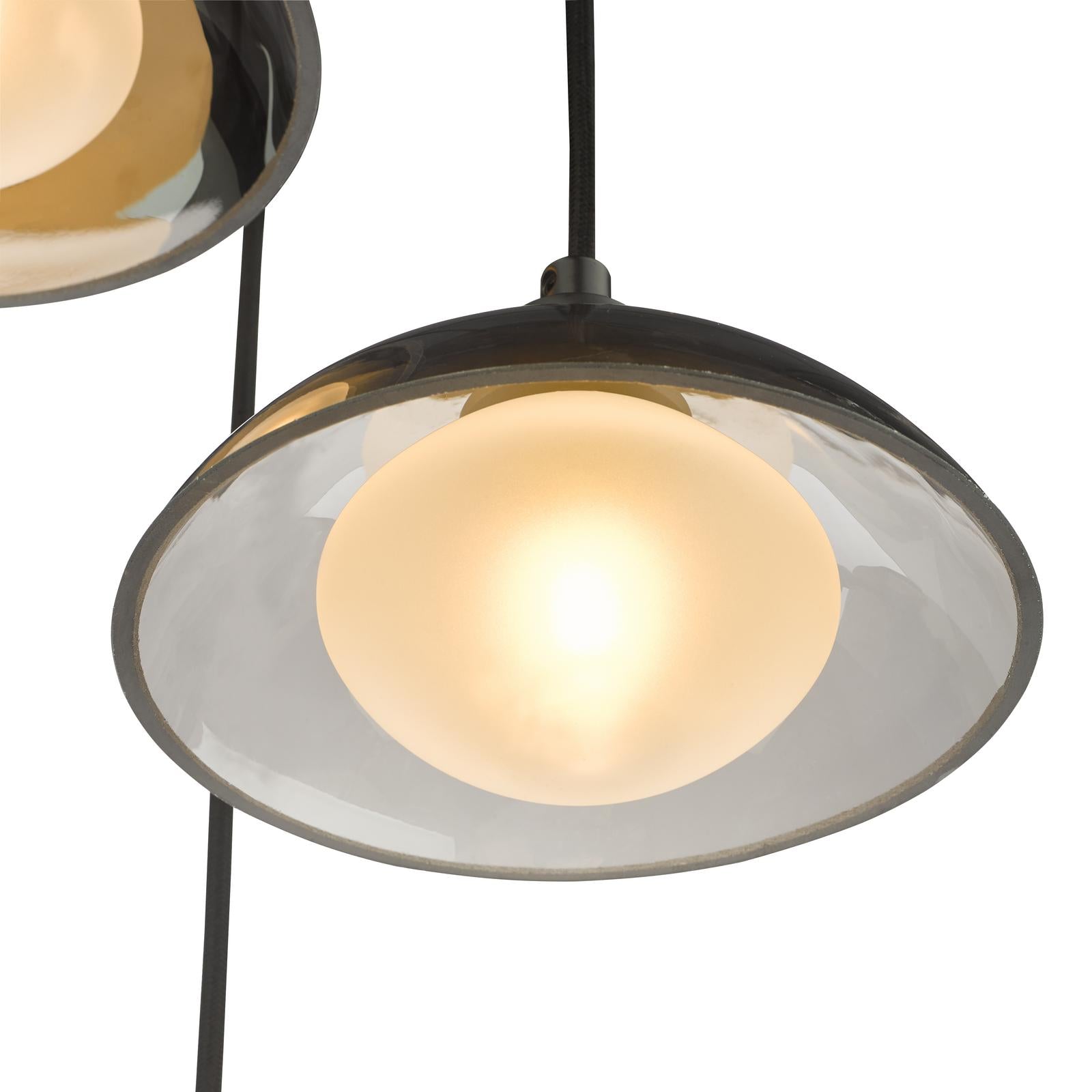 KAD8822 Kadience 3 Light Cluster Pendant Satin Black and Smoked Glass